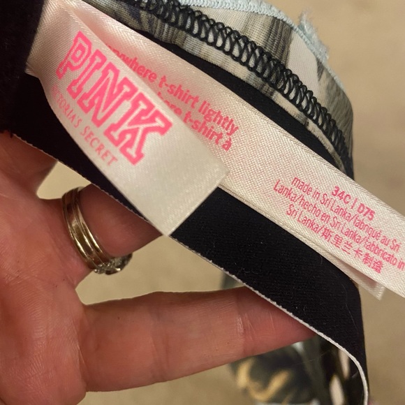 PINK VICTORIAS SECRET I Bra T-Shirt Lightly Lined Palm Tree Stripes 34C - Picture 11 of 15